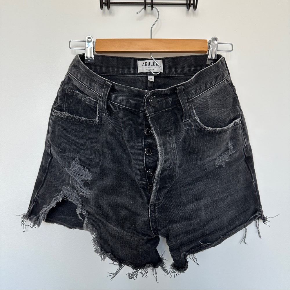 Agolde Black Jean Shorts with Raw Hem